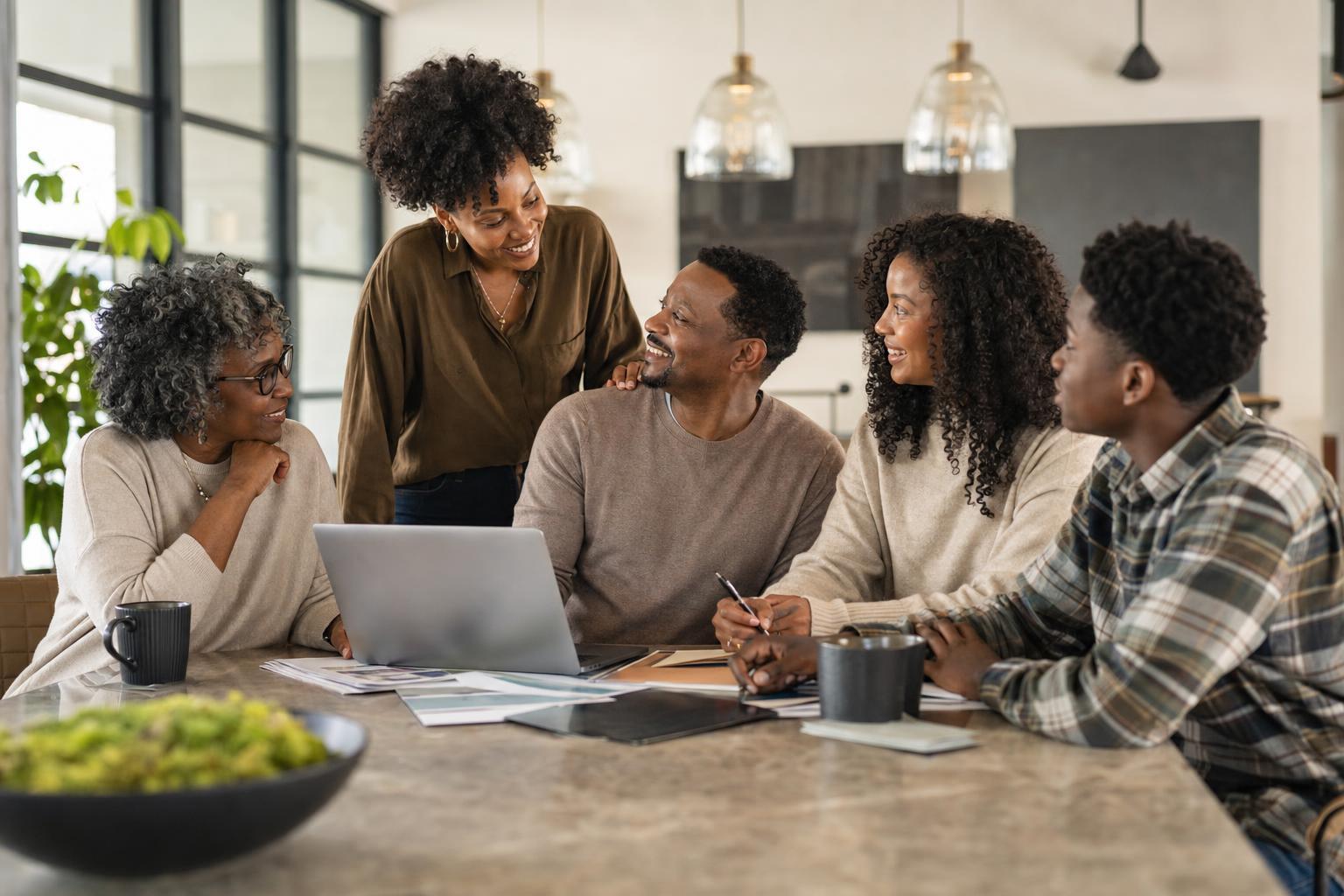 African American family reviewing franchise ownership plans together
